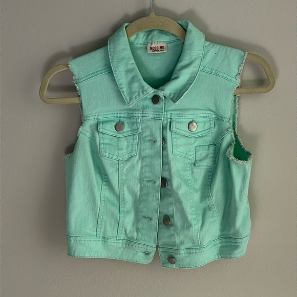 Short Green Jean Jacket Vest - Picture 1 of 2